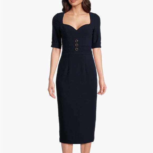 Black Halo Kerry Crêpe Sheath Dress Pacific Blue - Picture 1 of 8